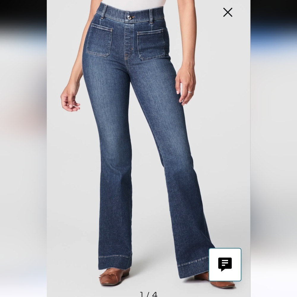 Spanx. High-Rise Flare Jeans. Dark Blue. Women's XL